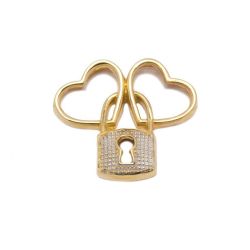 Pingente Cora��o Cadeado em Ouro 18 Kilates - 21197